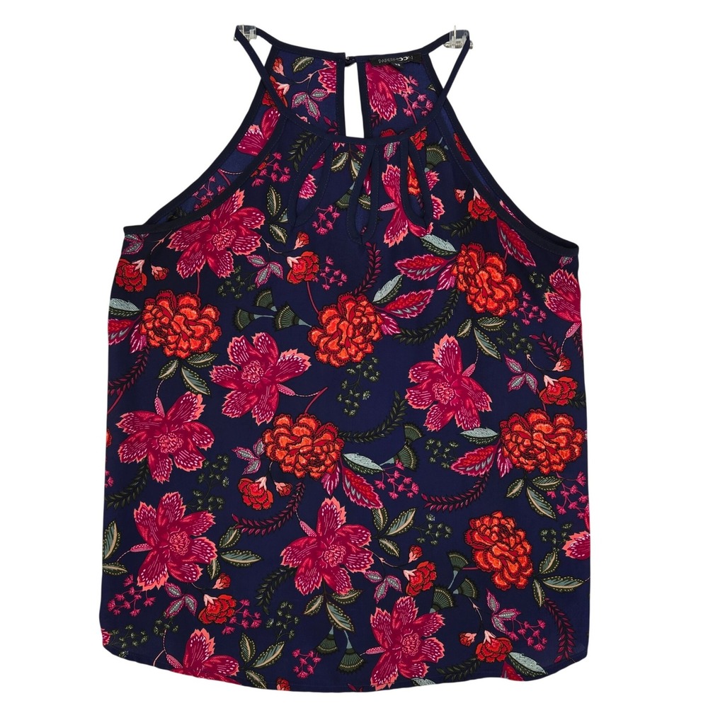 Papermoon XS Floral Halter Blouse Womens Boho Keyhole Summer Vacation Top